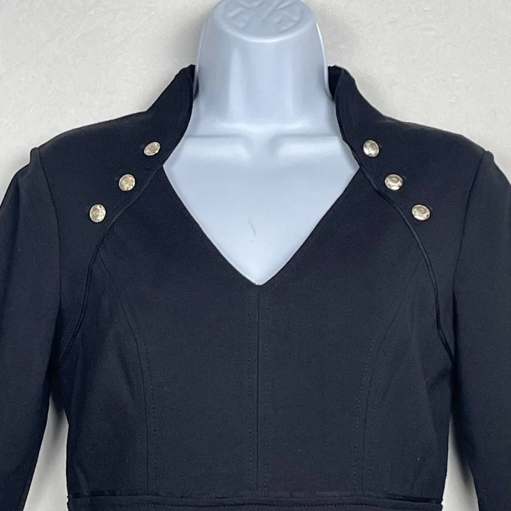 Ponte Knit White House Black Market Black Dress, Military Goldtone Buttons, Sz 2 - Picture 3 of 16